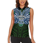 Custom Canberra Raiders Women Sleeveless Polo Shirt Viking Warrior Polynesia Islander Rugby Mascot