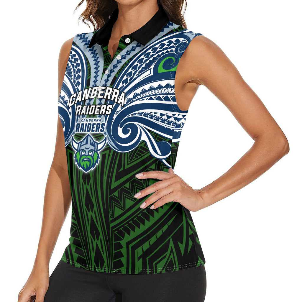 Custom Canberra Raiders Women Sleeveless Polo Shirt Viking Warrior Polynesia Islander Rugby Mascot