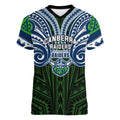 Custom Canberra Raiders Women V-Neck T-Shirt Viking Warrior Polynesia Islander Rugby Mascot