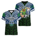 Custom Canberra Raiders Women V-Neck T-Shirt Viking Warrior Polynesia Islander Rugby Mascot