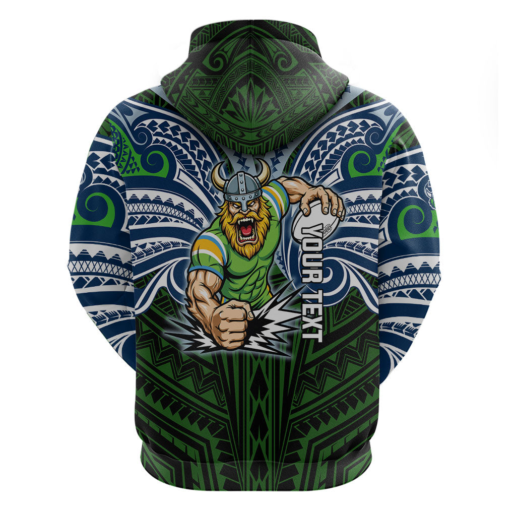 Custom Canberra Raiders Zip Hoodie Viking Warrior Polynesia Islander Rugby Mascot