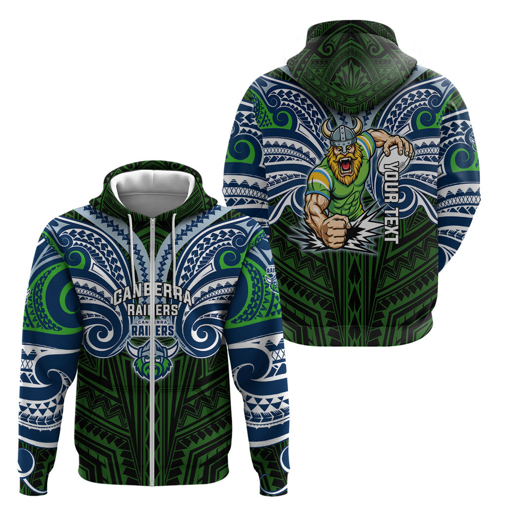 Custom Canberra Raiders Zip Hoodie Viking Warrior Polynesia Islander Rugby Mascot