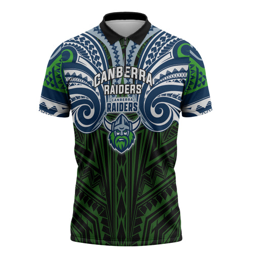 Custom Canberra Raiders Zipper Polo Shirt Viking Warrior Polynesia Islander Rugby Mascot
