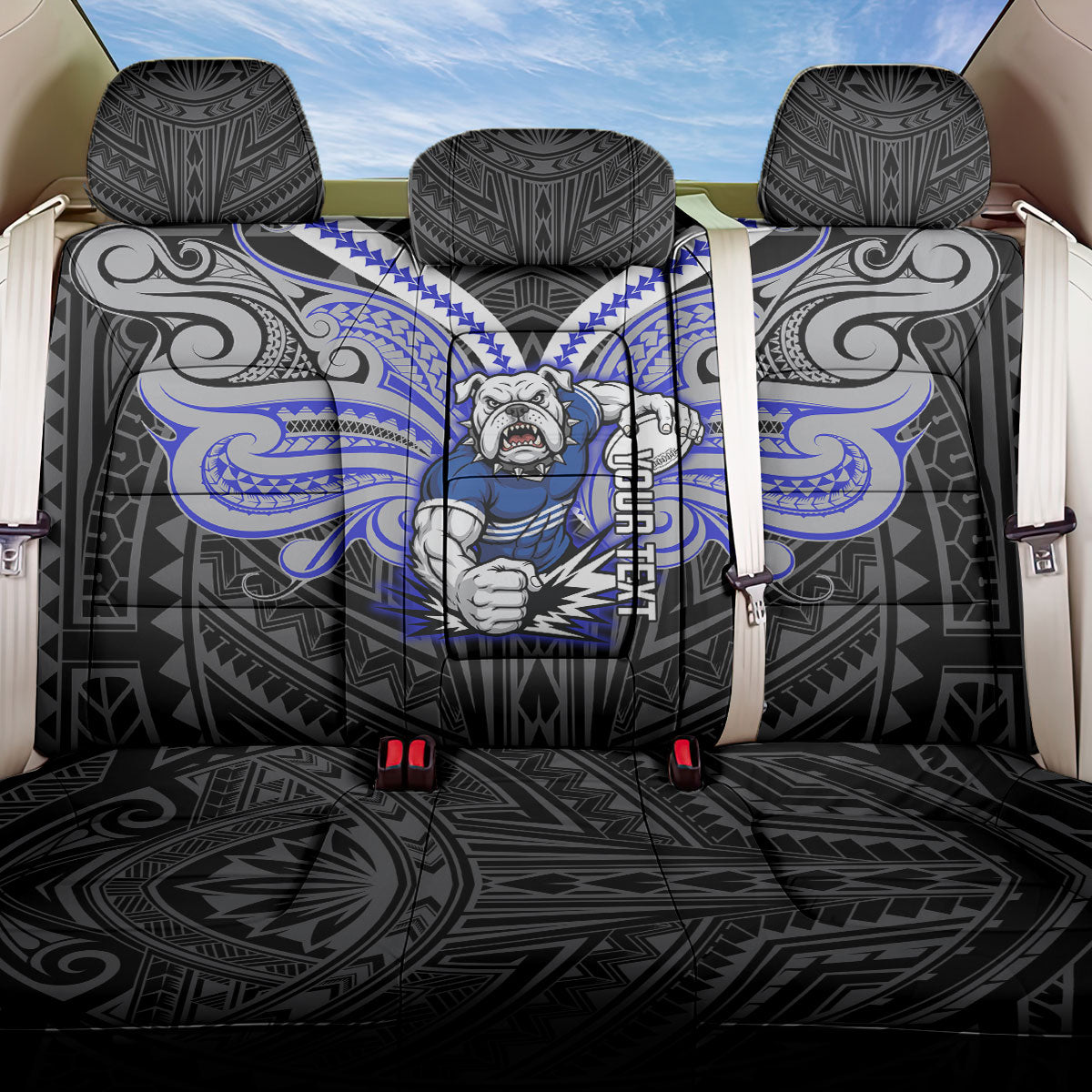 Custom Canterbury-Bankstown Bulldogs Back Car Seat Cover Bulldog Warrior Polynesia Islander Rugby Mascot