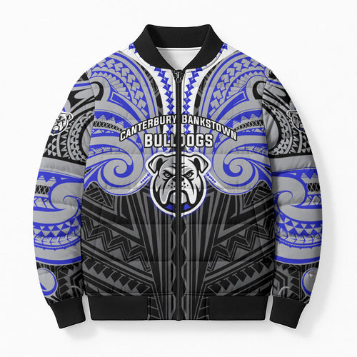 Custom Canterbury-Bankstown Bulldogs Bomber Puffer Jacket Bulldog Warrior Polynesia Islander Rugby Mascot