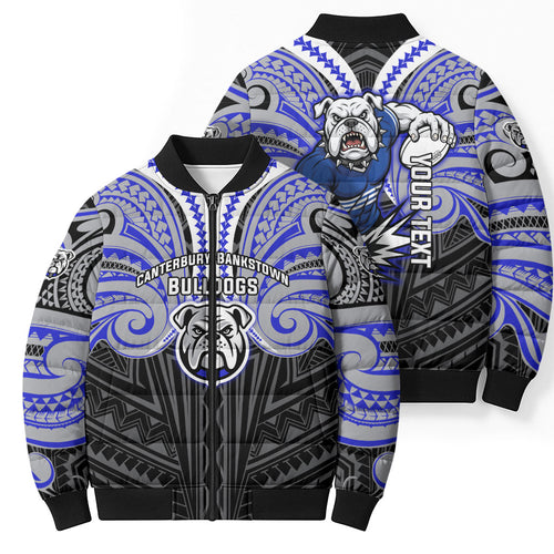 Custom Canterbury-Bankstown Bulldogs Bomber Puffer Jacket Bulldog Warrior Polynesia Islander Rugby Mascot