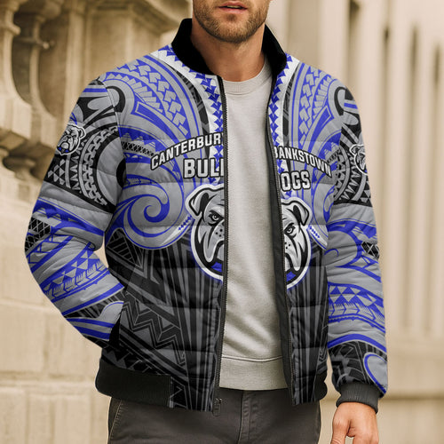 Custom Canterbury-Bankstown Bulldogs Bomber Puffer Jacket Bulldog Warrior Polynesia Islander Rugby Mascot