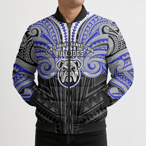 Custom Canterbury-Bankstown Bulldogs Bomber Puffer Jacket Bulldog Warrior Polynesia Islander Rugby Mascot