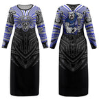 Custom Canterbury-Bankstown Bulldogs Couples Matching Long Sleeve Bodycon Dress and Hawaiian Shirt Bulldog Warrior Polynesia Islander Rugby Mascot