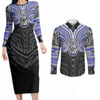 Custom Canterbury-Bankstown Bulldogs Couples Matching Long Sleeve Bodycon Dress and Long Sleeve Button Shirt Bulldog Warrior Polynesia Islander Rugby Mascot