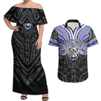 Custom Canterbury-Bankstown Bulldogs Couples Matching Off Shoulder Maxi Dress and Hawaiian Shirt Bulldog Warrior Polynesia Islander Rugby Mascot