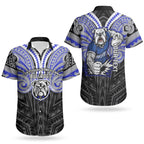 Custom Canterbury-Bankstown Bulldogs Couples Matching Off Shoulder Maxi Dress and Hawaiian Shirt Bulldog Warrior Polynesia Islander Rugby Mascot