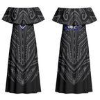 Custom Canterbury-Bankstown Bulldogs Couples Matching Off Shoulder Maxi Dress and Hawaiian Shirt Bulldog Warrior Polynesia Islander Rugby Mascot