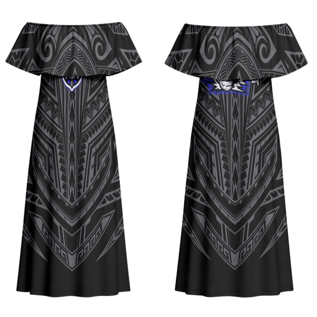 Custom Canterbury-Bankstown Bulldogs Couples Matching Off Shoulder Maxi Dress and Hawaiian Shirt Bulldog Warrior Polynesia Islander Rugby Mascot