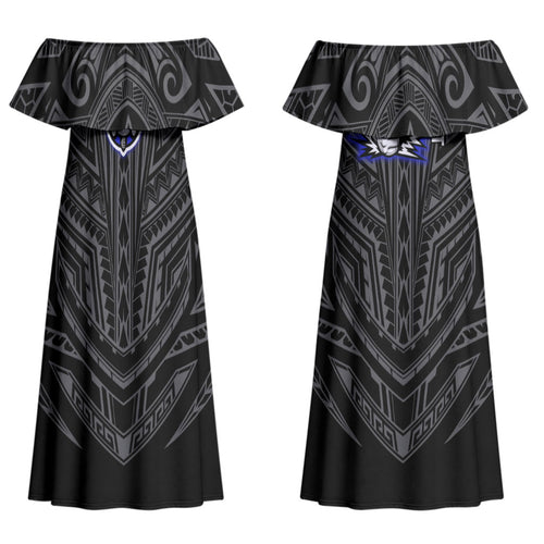 Custom Canterbury-Bankstown Bulldogs Couples Matching Off Shoulder Maxi Dress and Hawaiian Shirt Bulldog Warrior Polynesia Islander Rugby Mascot