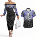 Custom Canterbury-Bankstown Bulldogs Couples Matching Off The Shoulder Long Sleeve Dress and Hawaiian Shirt Bulldog Warrior Polynesia Islander Rugby Mascot
