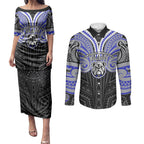 Custom Canterbury-Bankstown Bulldogs Couples Matching Puletasi and Long Sleeve Button Shirt Bulldog Warrior Polynesia Islander Rugby Mascot