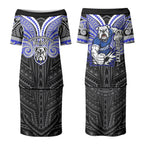 Custom Canterbury-Bankstown Bulldogs Couples Matching Puletasi and Long Sleeve Button Shirt Bulldog Warrior Polynesia Islander Rugby Mascot