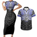 Custom Canterbury-Bankstown Bulldogs Couples Matching Short Sleeve Bodycon Dress and Hawaiian Shirt Bulldog Warrior Polynesia Islander Rugby Mascot