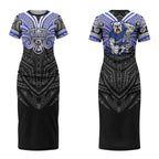 Custom Canterbury-Bankstown Bulldogs Couples Matching Short Sleeve Bodycon Dress and Hawaiian Shirt Bulldog Warrior Polynesia Islander Rugby Mascot