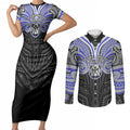 Custom Canterbury-Bankstown Bulldogs Couples Matching Short Sleeve Bodycon Dress and Long Sleeve Button Shirt Bulldog Warrior Polynesia Islander Rugby Mascot