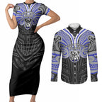 Custom Canterbury-Bankstown Bulldogs Couples Matching Short Sleeve Bodycon Dress and Long Sleeve Button Shirt Bulldog Warrior Polynesia Islander Rugby Mascot