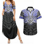 Custom Canterbury-Bankstown Bulldogs Couples Matching Summer Maxi Dress and Hawaiian Shirt Bulldog Warrior Polynesia Islander Rugby Mascot