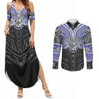Custom Canterbury-Bankstown Bulldogs Couples Matching Summer Maxi Dress and Long Sleeve Button Shirt Bulldog Warrior Polynesia Islander Rugby Mascot