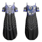 Custom Canterbury-Bankstown Bulldogs Couples Matching Summer Maxi Dress and Long Sleeve Button Shirt Bulldog Warrior Polynesia Islander Rugby Mascot