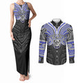 Custom Canterbury-Bankstown Bulldogs Couples Matching Tank Maxi Dress and Long Sleeve Button Shirt Bulldog Warrior Polynesia Islander Rugby Mascot