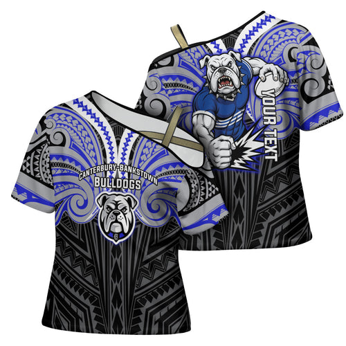 Custom Canterbury-Bankstown Bulldogs Cross Shoulder Shirt Bulldog Warrior Polynesia Islander Rugby Mascot