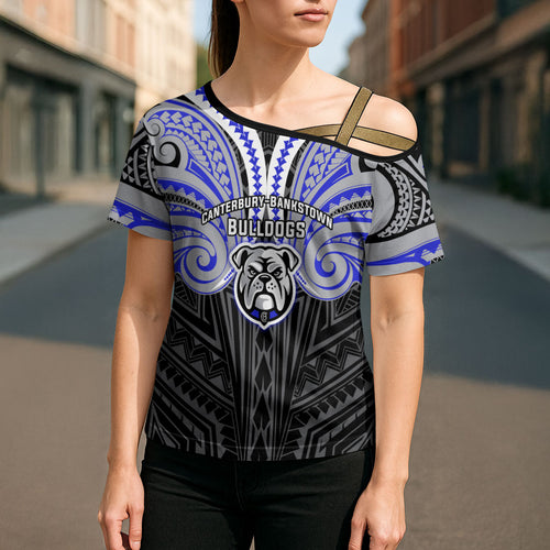 Custom Canterbury-Bankstown Bulldogs Cross Shoulder Shirt Bulldog Warrior Polynesia Islander Rugby Mascot