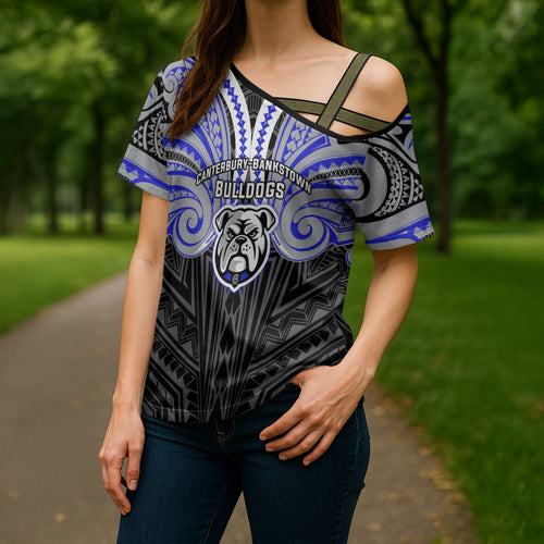 Custom Canterbury-Bankstown Bulldogs Cross Shoulder Shirt Bulldog Warrior Polynesia Islander Rugby Mascot