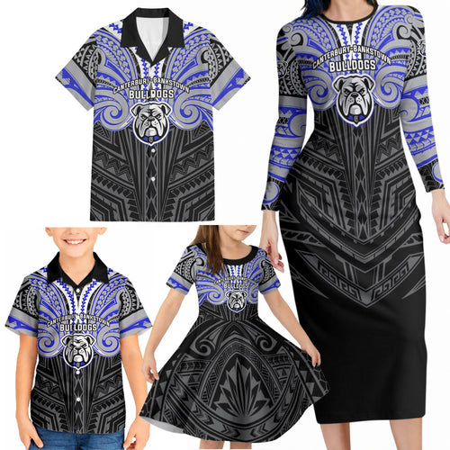 Custom Canterbury-Bankstown Bulldogs Family Matching Long Sleeve Bodycon Dress and Hawaiian Shirt Bulldog Warrior Polynesia Islander Rugby Mascot