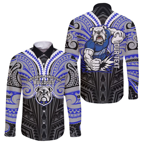 Custom Canterbury-Bankstown Bulldogs Family Matching Long Sleeve Bodycon Dress and Hawaiian Shirt Bulldog Warrior Polynesia Islander Rugby Mascot