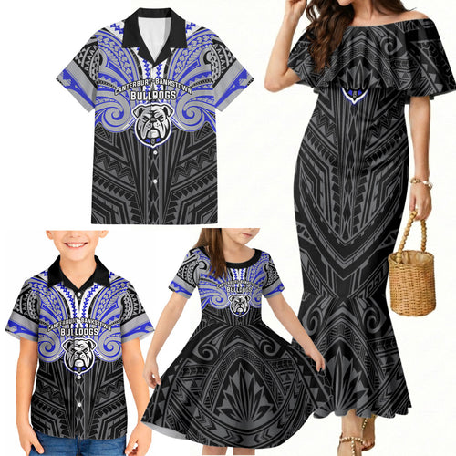 Custom Canterbury-Bankstown Bulldogs Family Matching Mermaid Dress and Hawaiian Shirt Bulldog Warrior Polynesia Islander Rugby Mascot