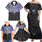Custom Canterbury-Bankstown Bulldogs Family Matching Off Shoulder Maxi Dress and Hawaiian Shirt Bulldog Warrior Polynesia Islander Rugby Mascot