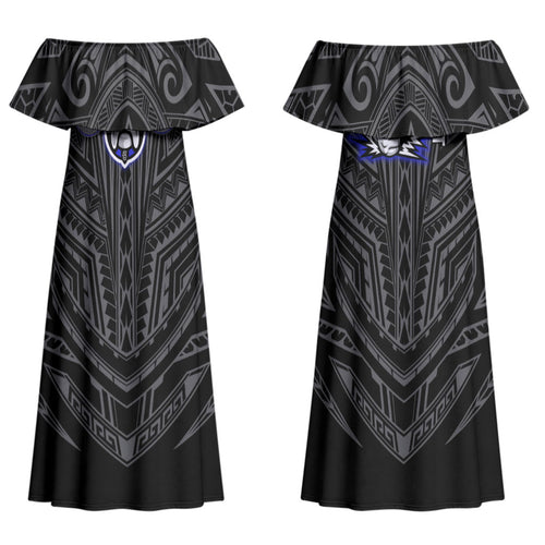 Custom Canterbury-Bankstown Bulldogs Family Matching Off Shoulder Maxi Dress and Hawaiian Shirt Bulldog Warrior Polynesia Islander Rugby Mascot