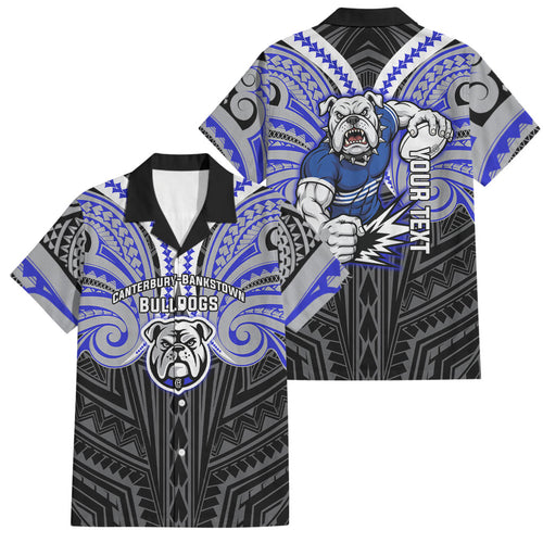 Custom Canterbury-Bankstown Bulldogs Family Matching Off Shoulder Maxi Dress and Hawaiian Shirt Bulldog Warrior Polynesia Islander Rugby Mascot