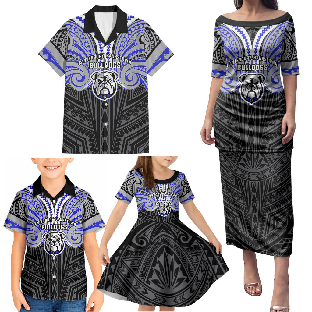 Custom Canterbury-Bankstown Bulldogs Family Matching Puletasi and Hawaiian Shirt Bulldog Warrior Polynesia Islander Rugby Mascot