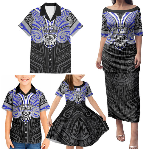 Custom Canterbury-Bankstown Bulldogs Family Matching Puletasi and Hawaiian Shirt Bulldog Warrior Polynesia Islander Rugby Mascot