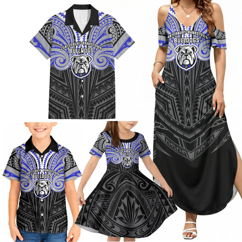 Custom Canterbury-Bankstown Bulldogs Family Matching Summer Maxi Dress and Hawaiian Shirt Bulldog Warrior Polynesia Islander Rugby Mascot