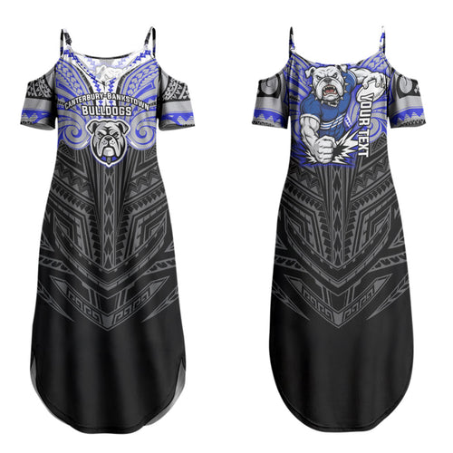 Custom Canterbury-Bankstown Bulldogs Family Matching Summer Maxi Dress and Hawaiian Shirt Bulldog Warrior Polynesia Islander Rugby Mascot