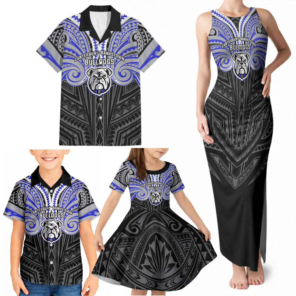 Custom Canterbury-Bankstown Bulldogs Family Matching Tank Maxi Dress and Hawaiian Shirt Bulldog Warrior Polynesia Islander Rugby Mascot