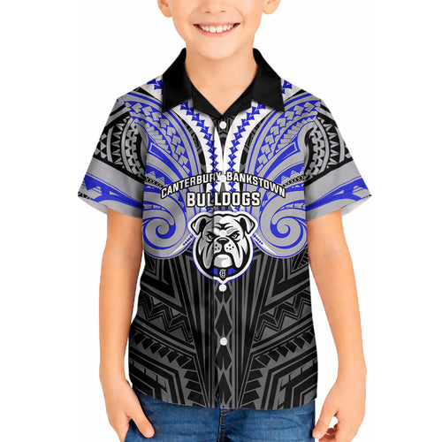 Custom Canterbury-Bankstown Bulldogs Kid Hawaiian Shirt Bulldog Warrior Polynesia Islander Rugby Mascot