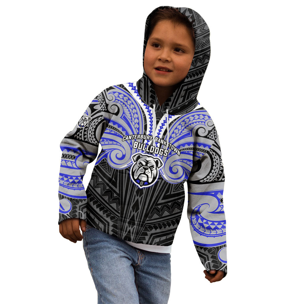 Custom Canterbury-Bankstown Bulldogs Kid Hoodie Bulldog Warrior Polynesia Islander Rugby Mascot