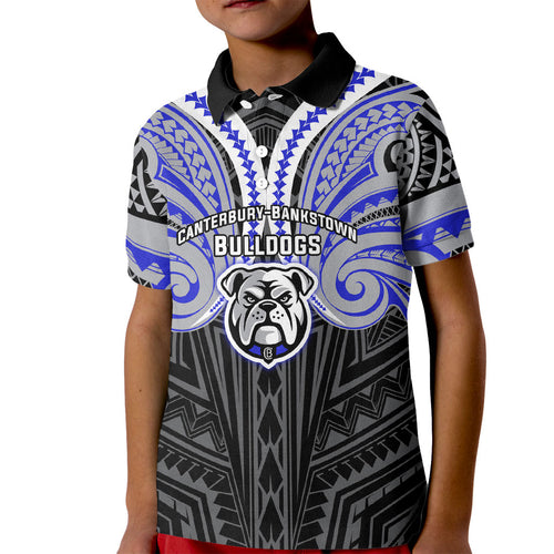 Custom Canterbury-Bankstown Bulldogs Kid Polo Shirt Bulldog Warrior Polynesia Islander Rugby Mascot