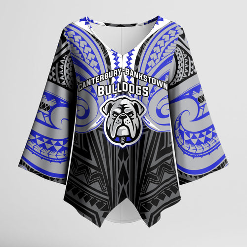 Custom Canterbury-Bankstown Bulldogs Kimono Sleeve Blouse Bulldog Warrior Polynesia Islander Rugby Mascot