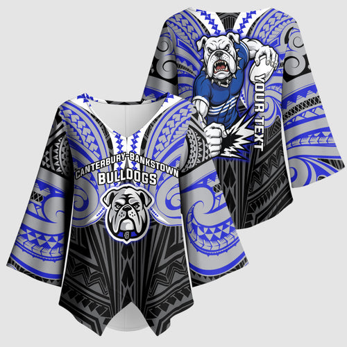 Custom Canterbury-Bankstown Bulldogs Kimono Sleeve Blouse Bulldog Warrior Polynesia Islander Rugby Mascot