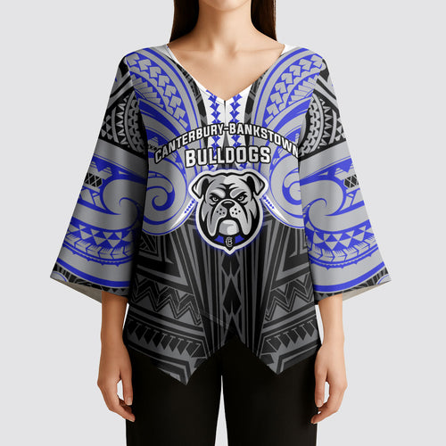 Custom Canterbury-Bankstown Bulldogs Kimono Sleeve Blouse Bulldog Warrior Polynesia Islander Rugby Mascot